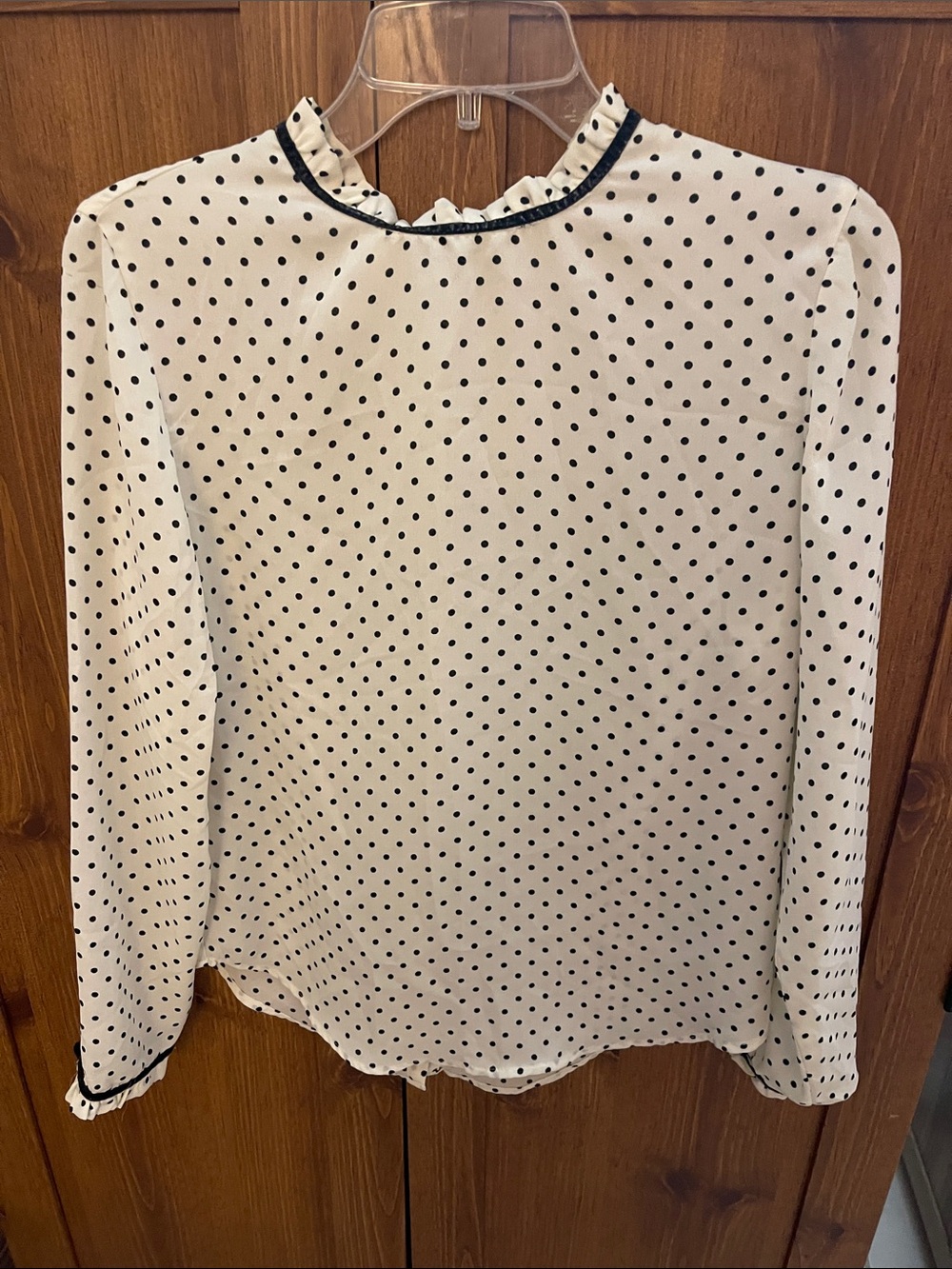BONGO White Blouse with Black Polka Dots and Ruffle Neck